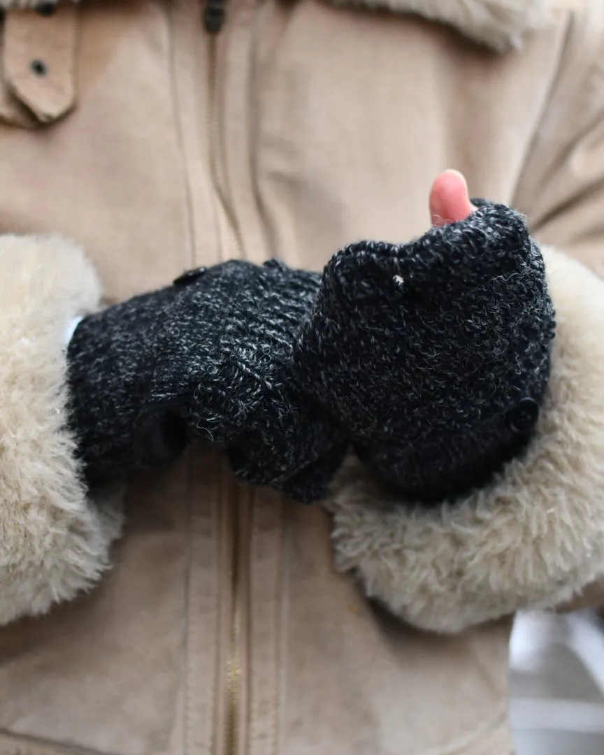 Black Melange Convertible Fingerless 'Glomitt' with Black Deerskin