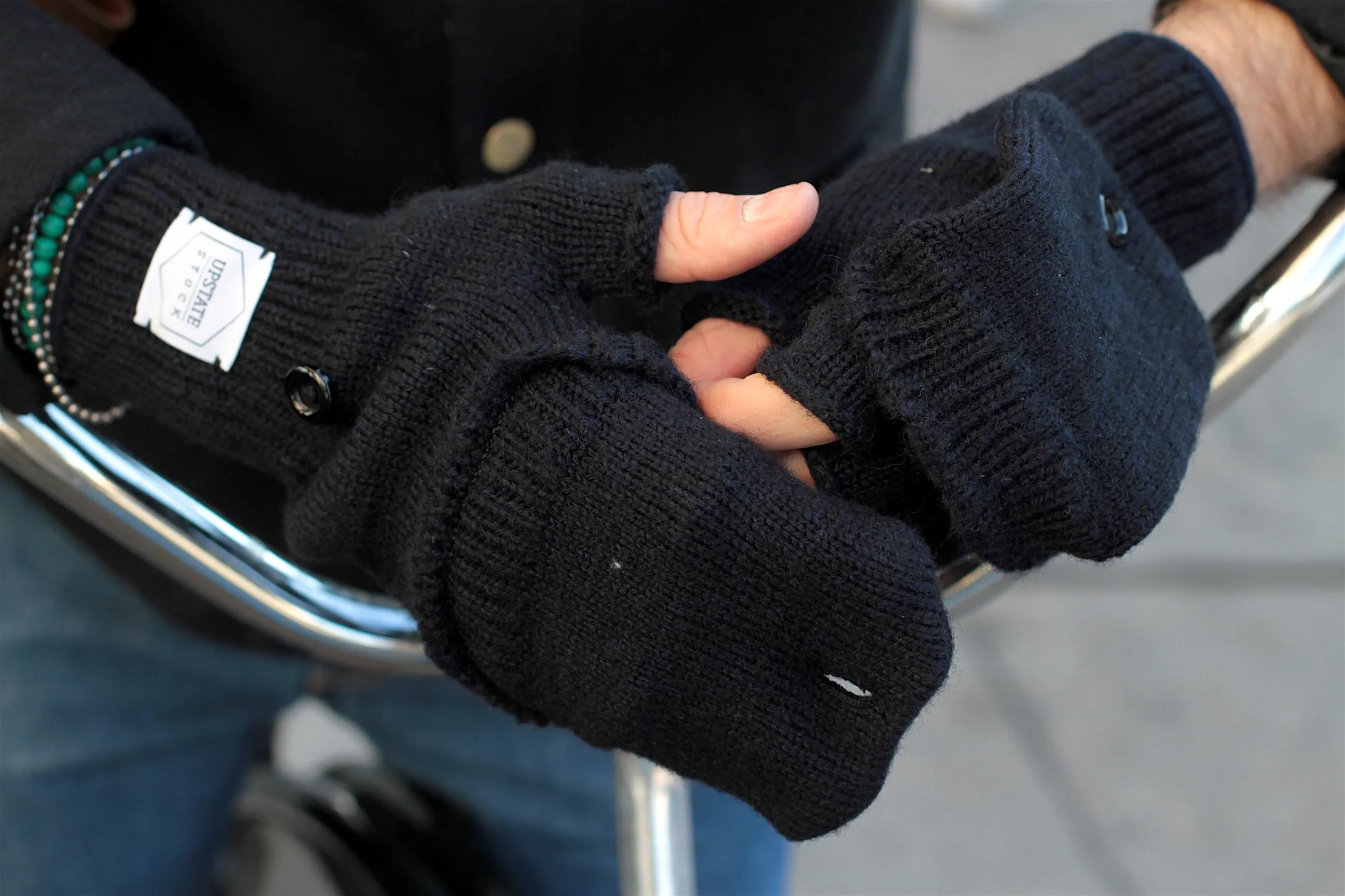 Black Melange Convertible Fingerless 'Glomitt' with Natural Deerskin