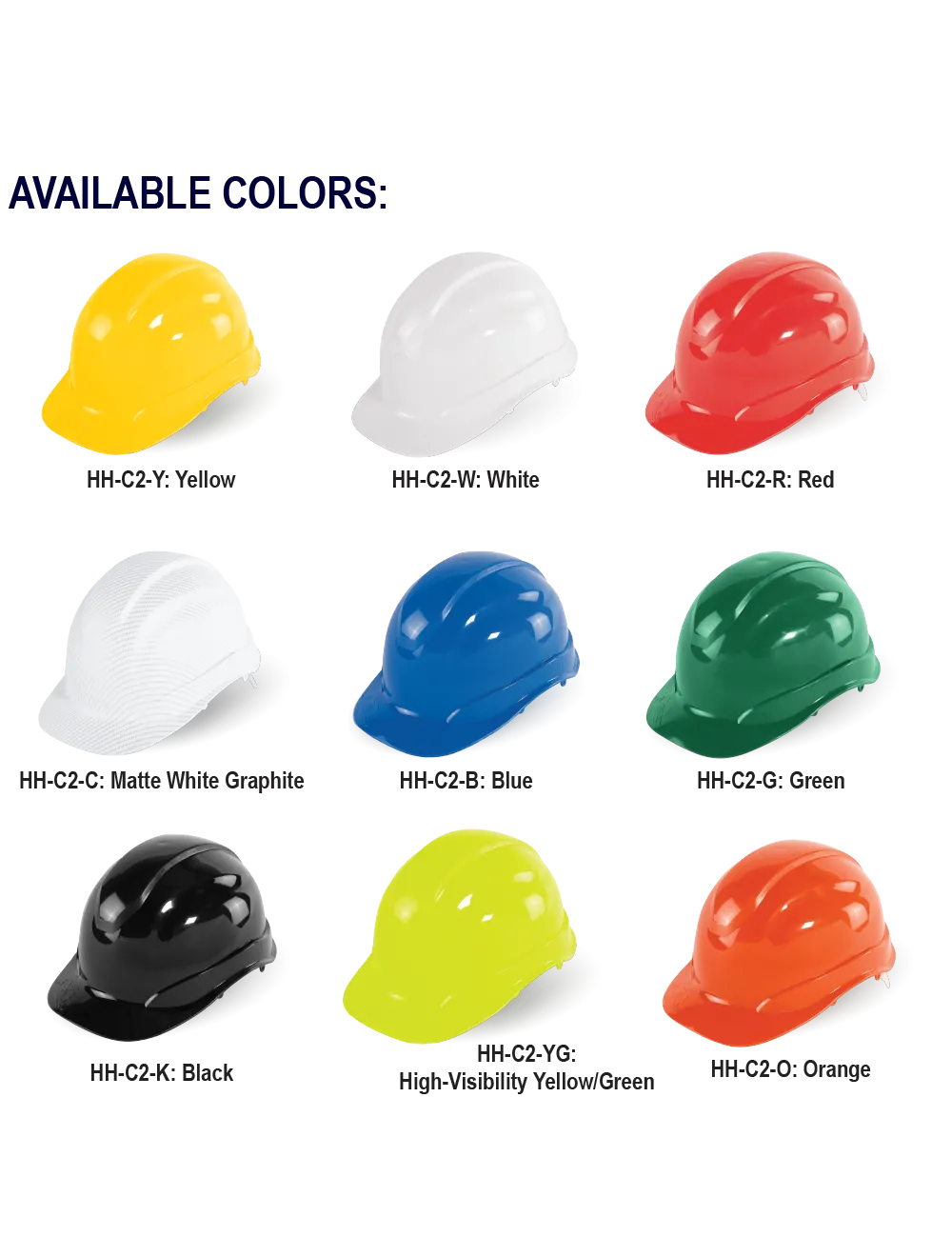 Bullhead Safety™ Head Protection Matte White Graphite Unvented Cap Style Hard Hat With Six-Point Ratchet Suspension - HH-C2-C