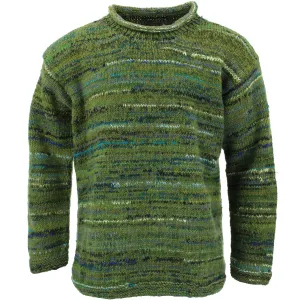 Chunky Wool Space Dye Knit Jumper - Olive Green