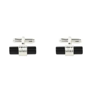 Cylindrical Cufflink Silver Black Onyx