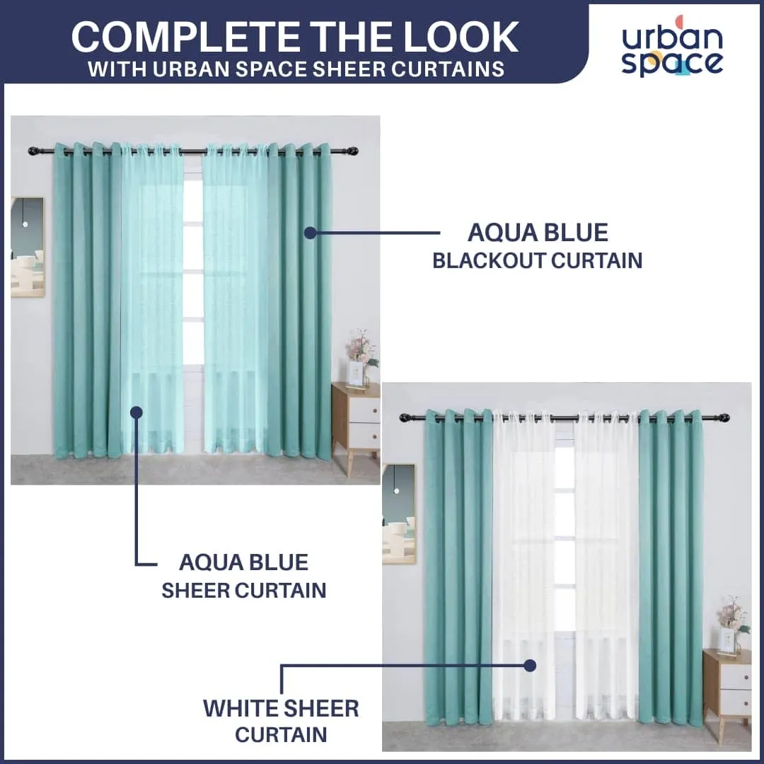 Faux Silk Blackout Curtains for Door and Window, Pack of 2 Curtains - Aqua Blue