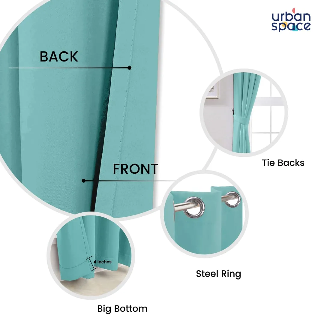 Faux Silk Blackout Curtains for Door and Window, Pack of 2 Curtains - Aqua Blue