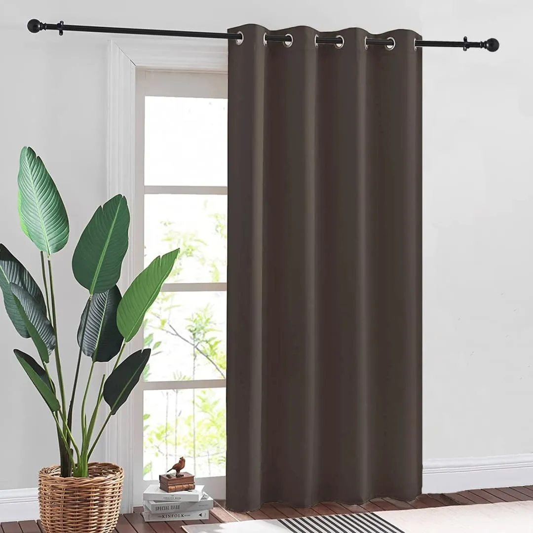 Faux Silk Blackout Curtains, For Door and Window, Pack Of 2 Curtains - Dark Brown