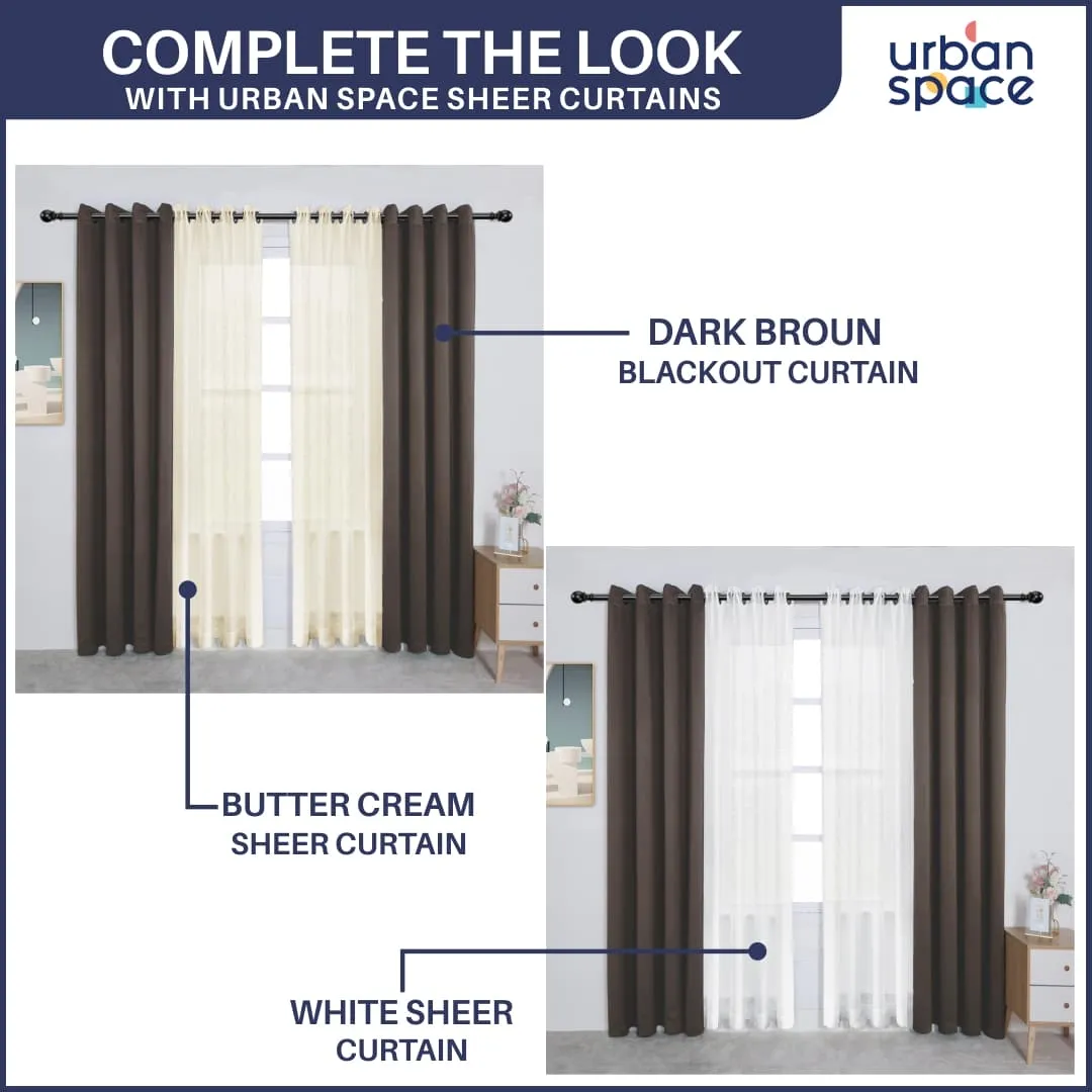 Faux Silk Blackout Curtains, For Door and Window, Pack Of 2 Curtains - Dark Brown