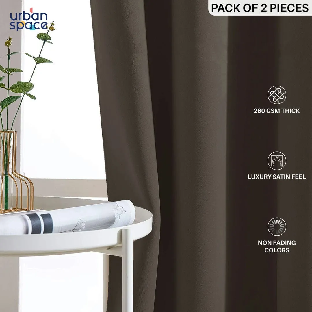 Faux Silk Blackout Curtains, For Door and Window, Pack Of 2 Curtains - Dark Brown