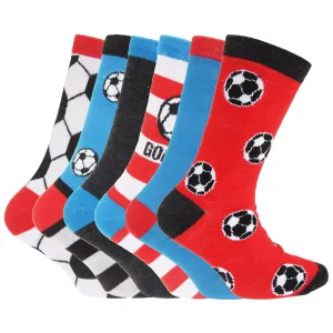 FLOSO Childrens Boys Football & Stripe Pattern Casual Socks (Pack Of 6)