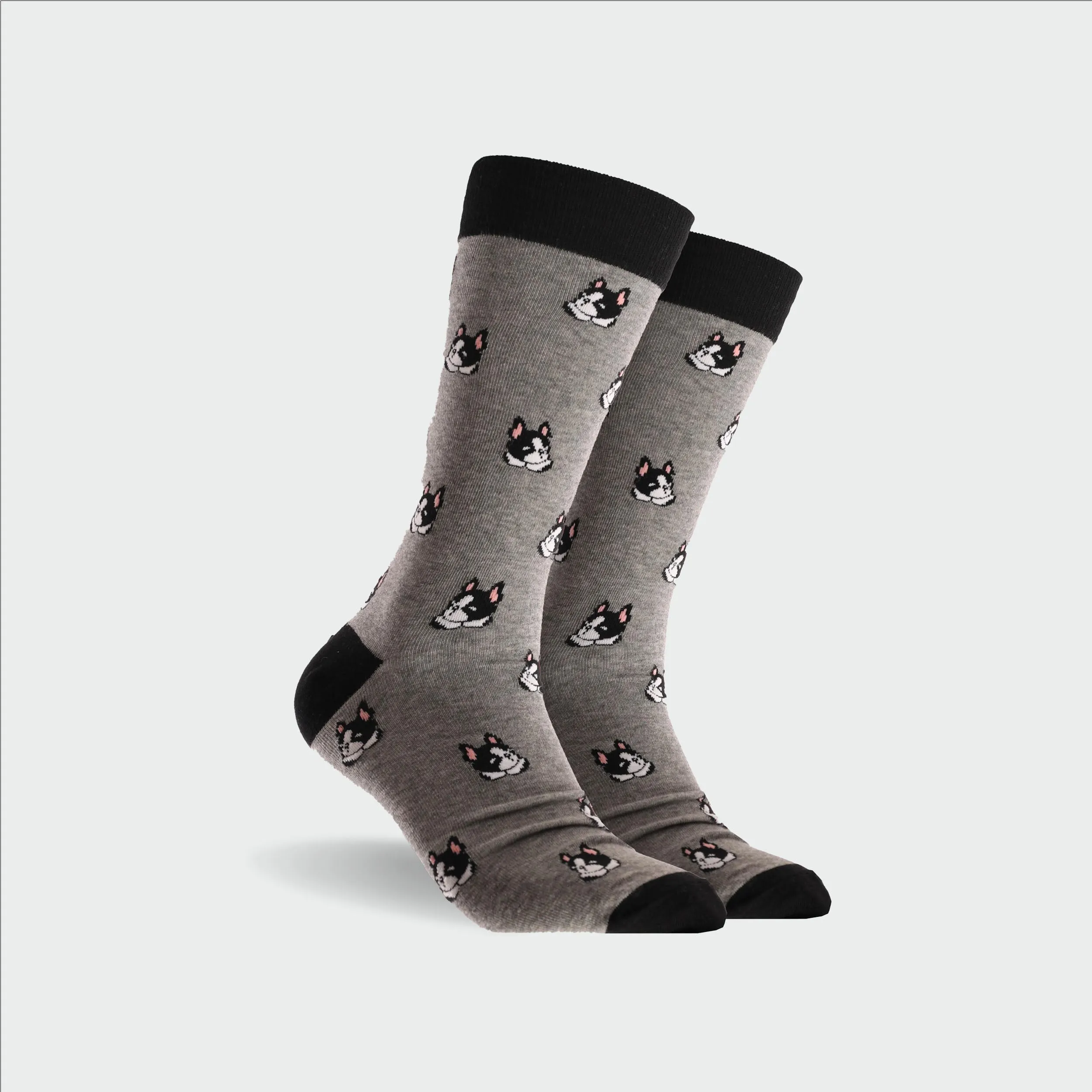 Men's Pug Fun Super Fine Cotton Crew Socks - Grey Marle
