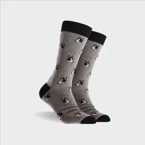 Men's Pug Fun Super Fine Cotton Crew Socks - Grey Marle
