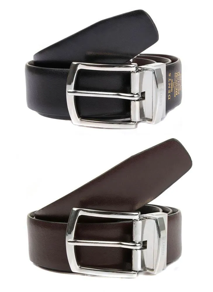 Men's Reversible Leather Belt with Shiny Silver Buckle