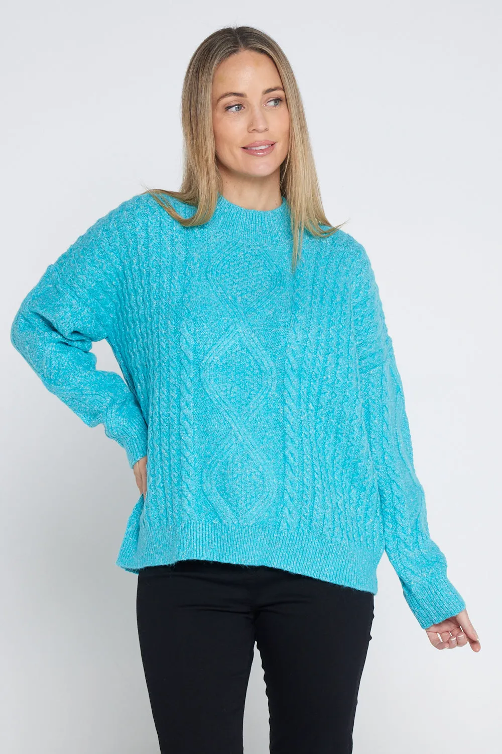 Miranda Cable Knit Jumper - Aqua