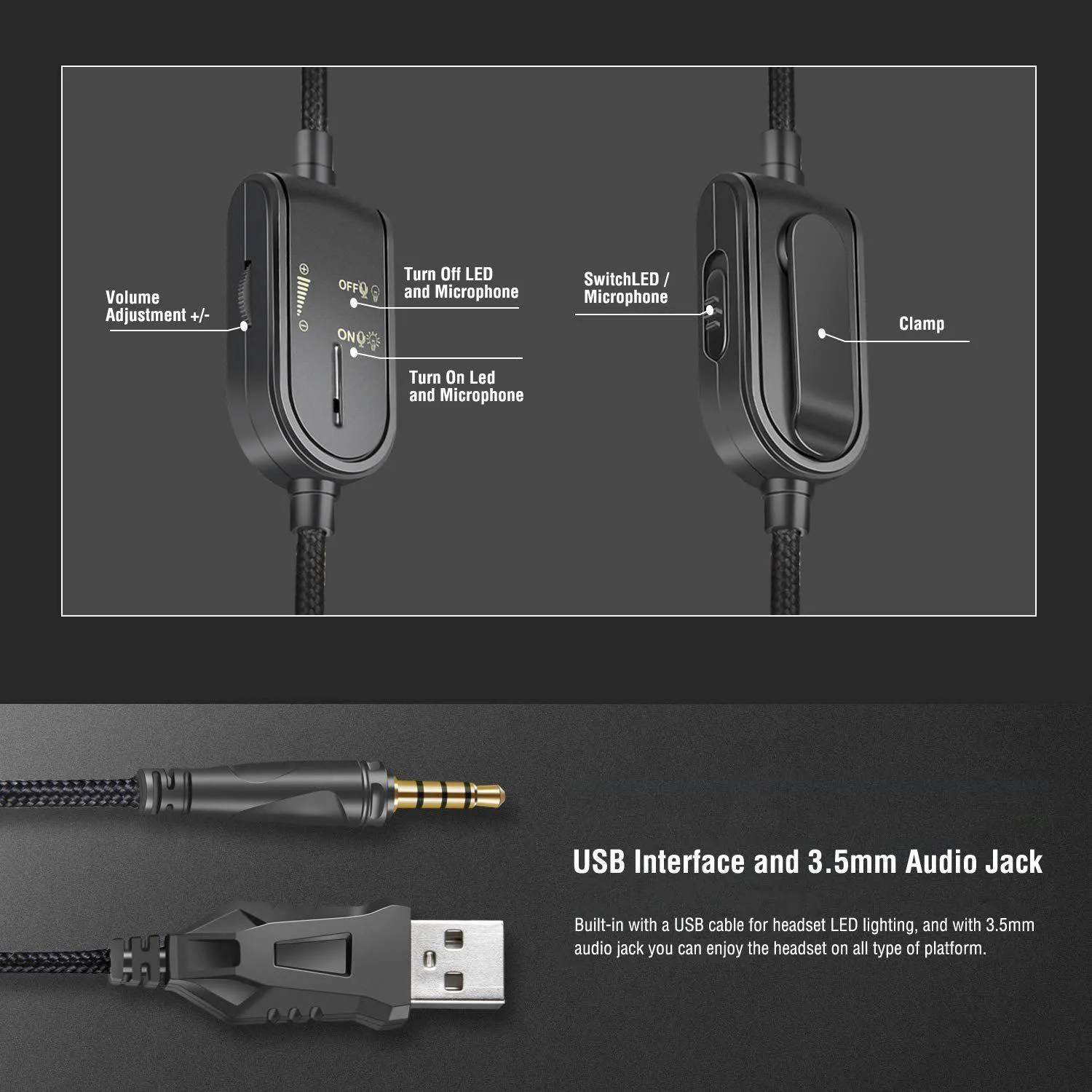 ONIKUMA K8 Wired Stereo Gaming Headphones With Mic LED Lights