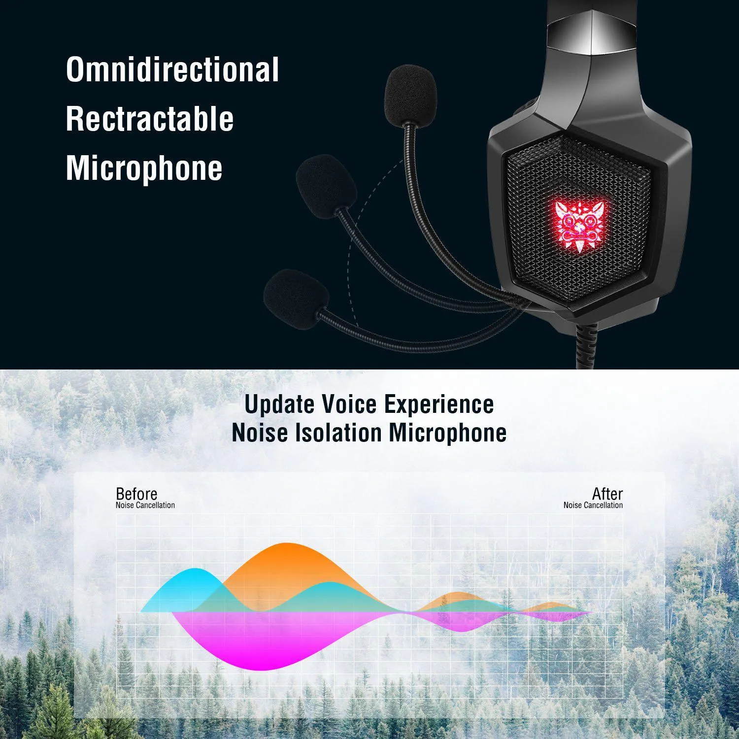 ONIKUMA K8 Wired Stereo Gaming Headphones With Mic LED Lights