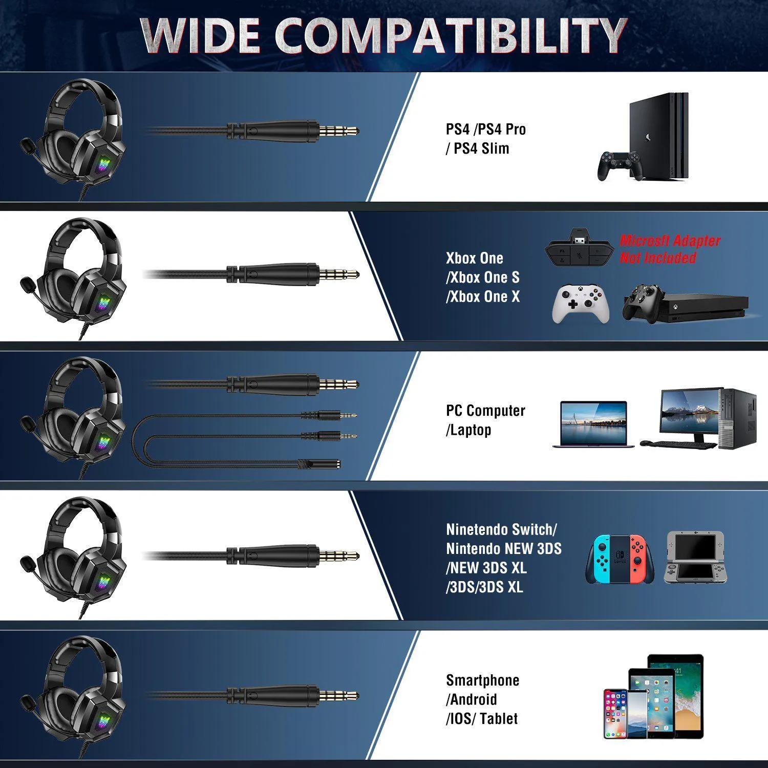 ONIKUMA K8 Wired Stereo Gaming Headphones With Mic LED Lights