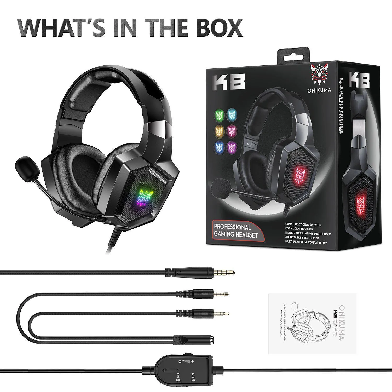 ONIKUMA K8 Wired Stereo Gaming Headphones With Mic LED Lights