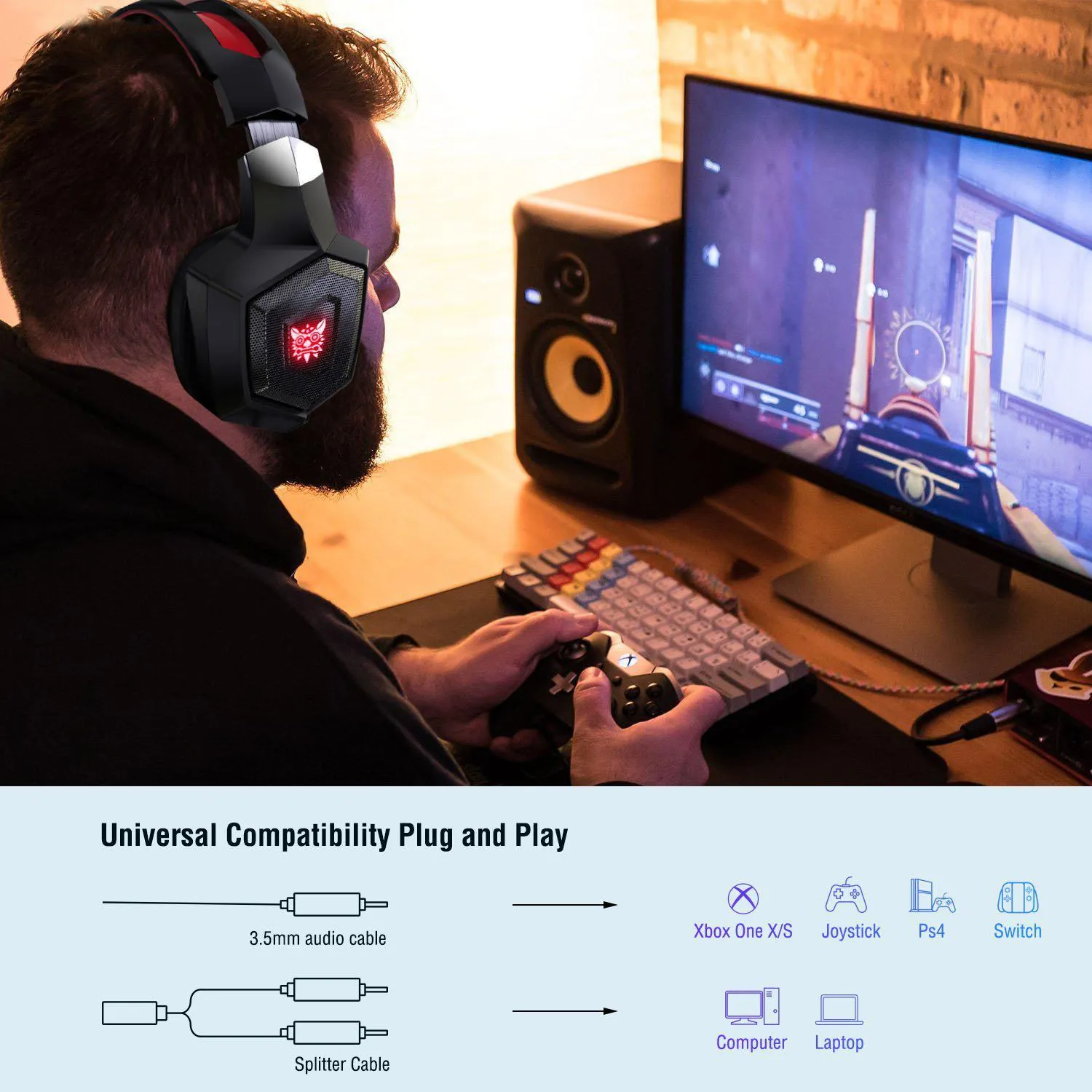 ONIKUMA K8 Wired Stereo Gaming Headphones With Mic LED Lights