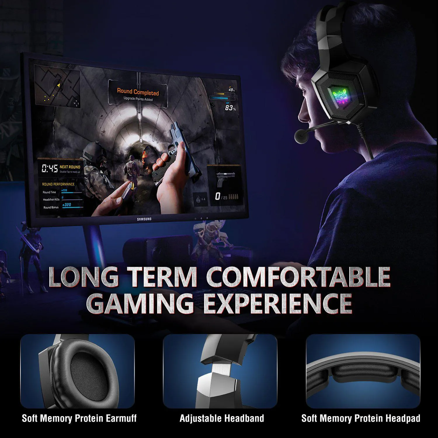 ONIKUMA K8 Wired Stereo Gaming Headphones With Mic LED Lights