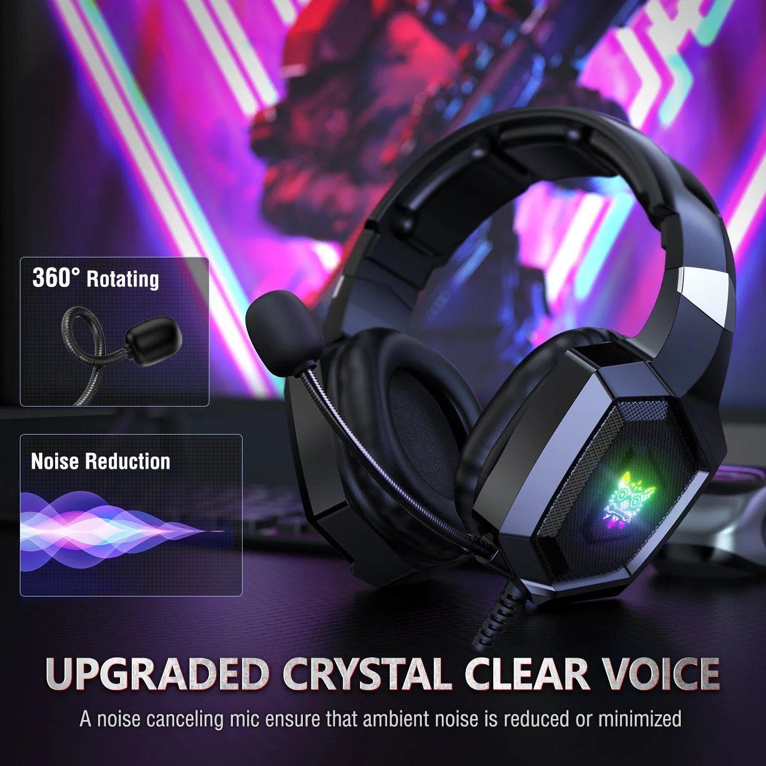 ONIKUMA K8 Wired Stereo Gaming Headphones With Mic LED Lights