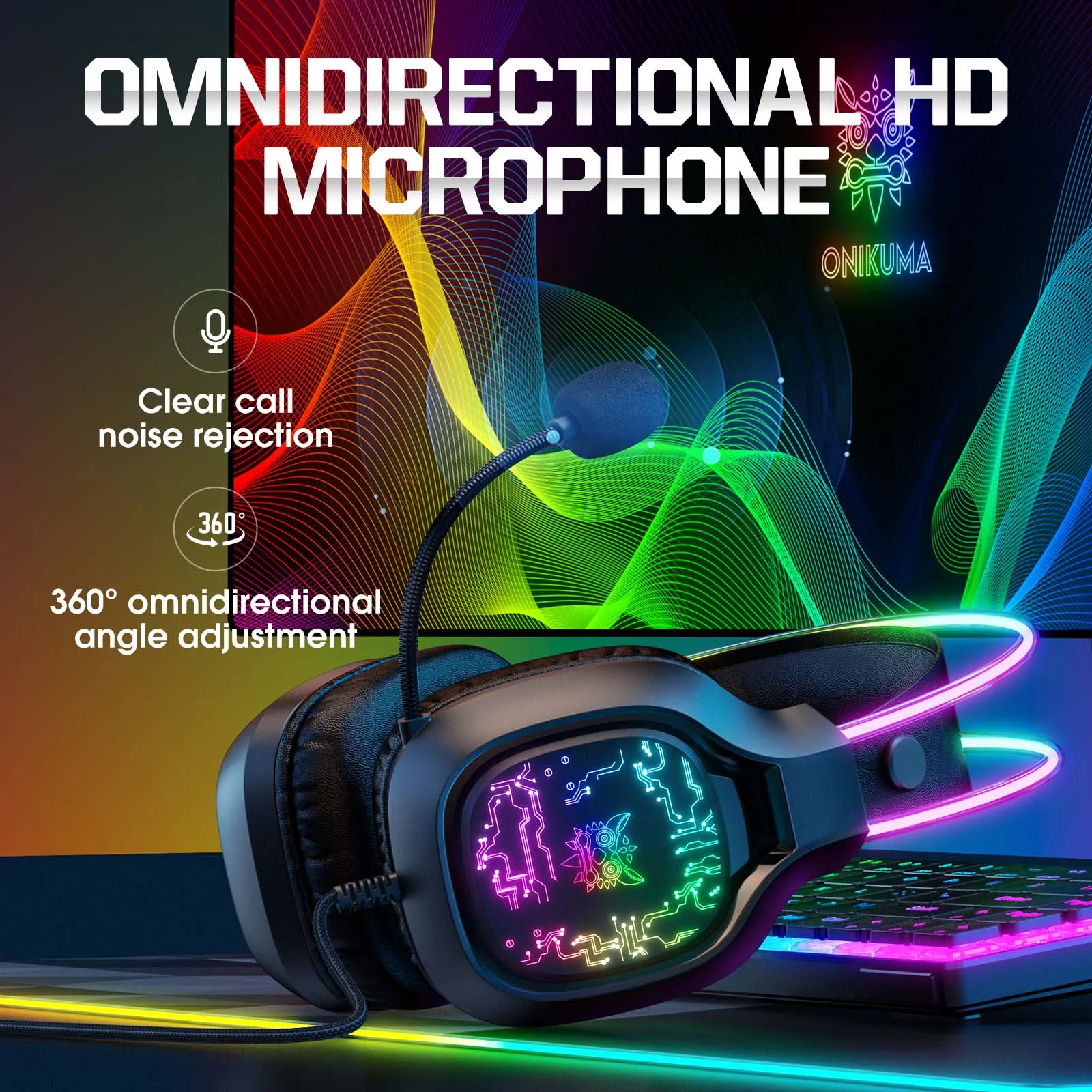 ONIKUMA X22 USB   3.5mm Cool RGB Dynamic Light Wired Gaming Headset with Mic, Cable 1.8m