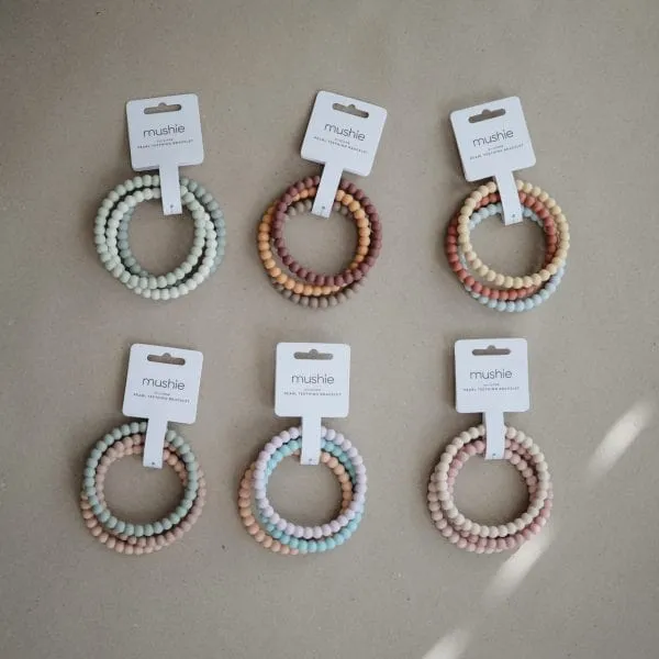 Pearl Teething Bracelet 3-Pack (Lilac/Cyan/Soft Peach)