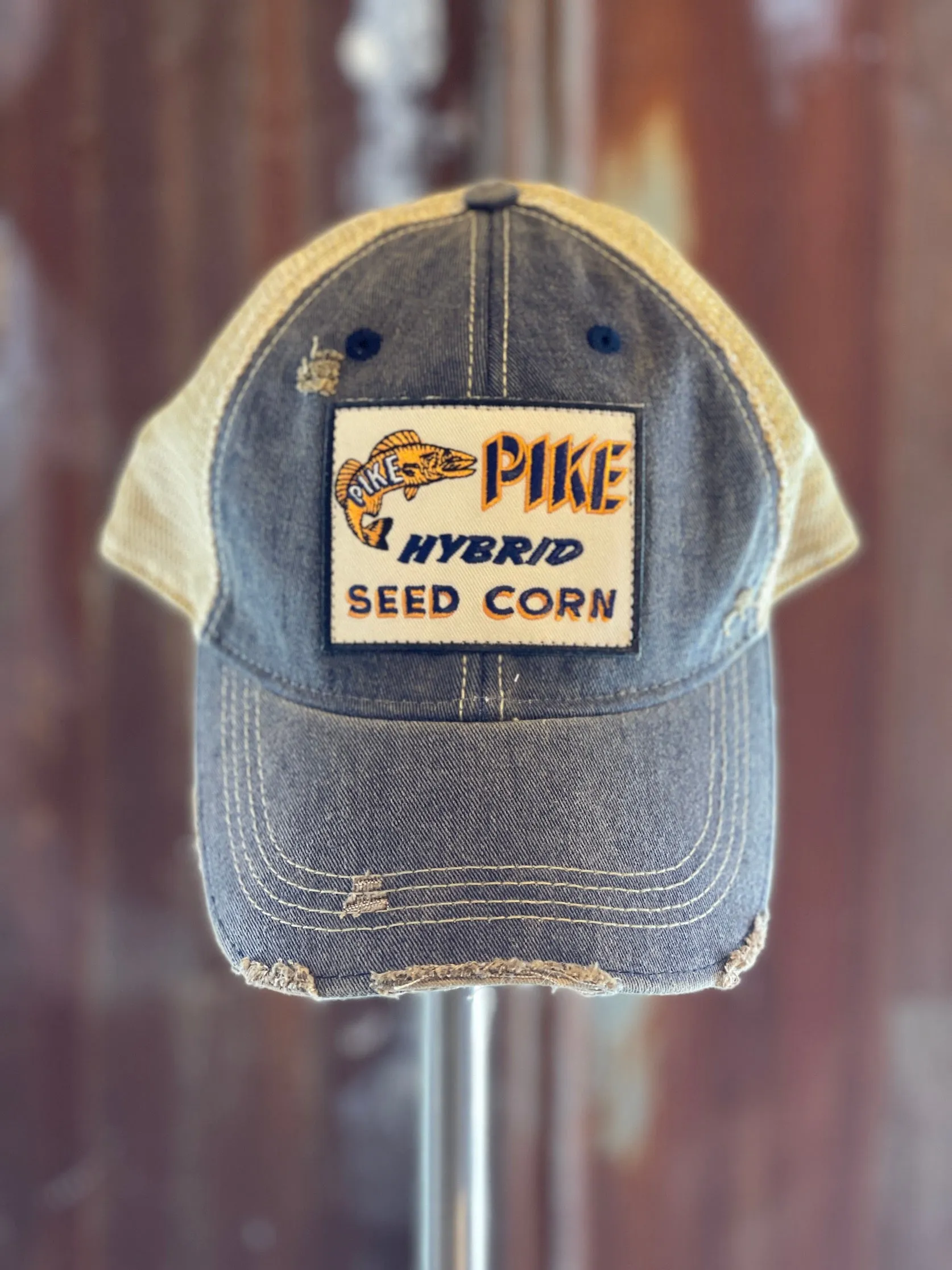 Pike Seed Corn Hat- Distressed Navy Blue