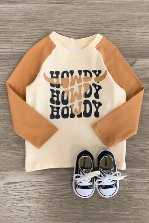 "Howdy" Tan Long Sleeve Top