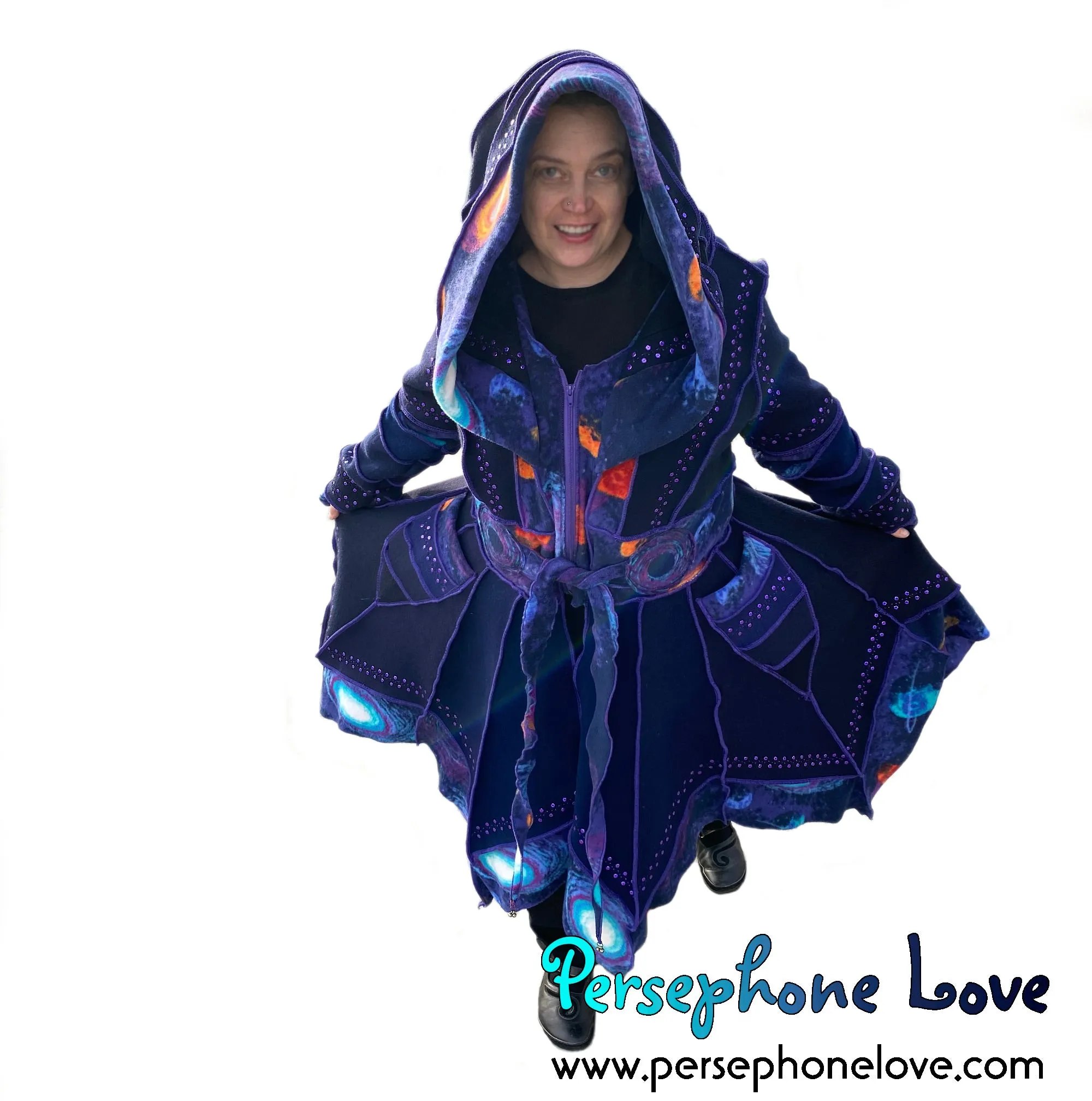 "Supernova" Blue galaxy pixie felted cashmere/wool/fleece Katwise-inspired sequin sweatercoat-2565