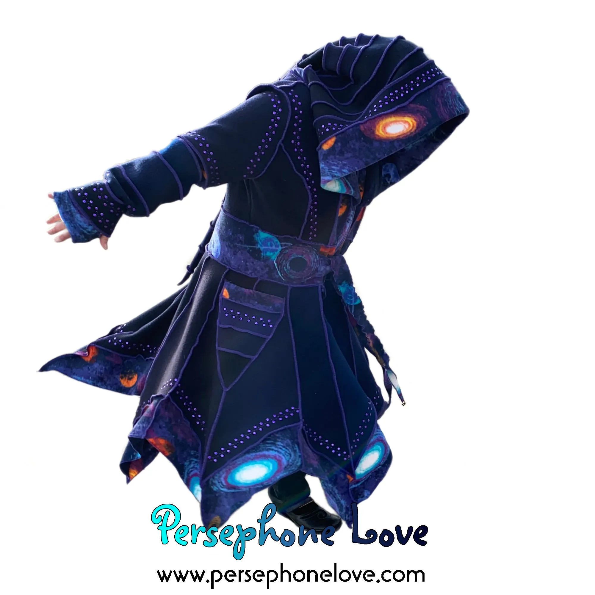 "Supernova" Blue galaxy pixie felted cashmere/wool/fleece Katwise-inspired sequin sweatercoat-2565