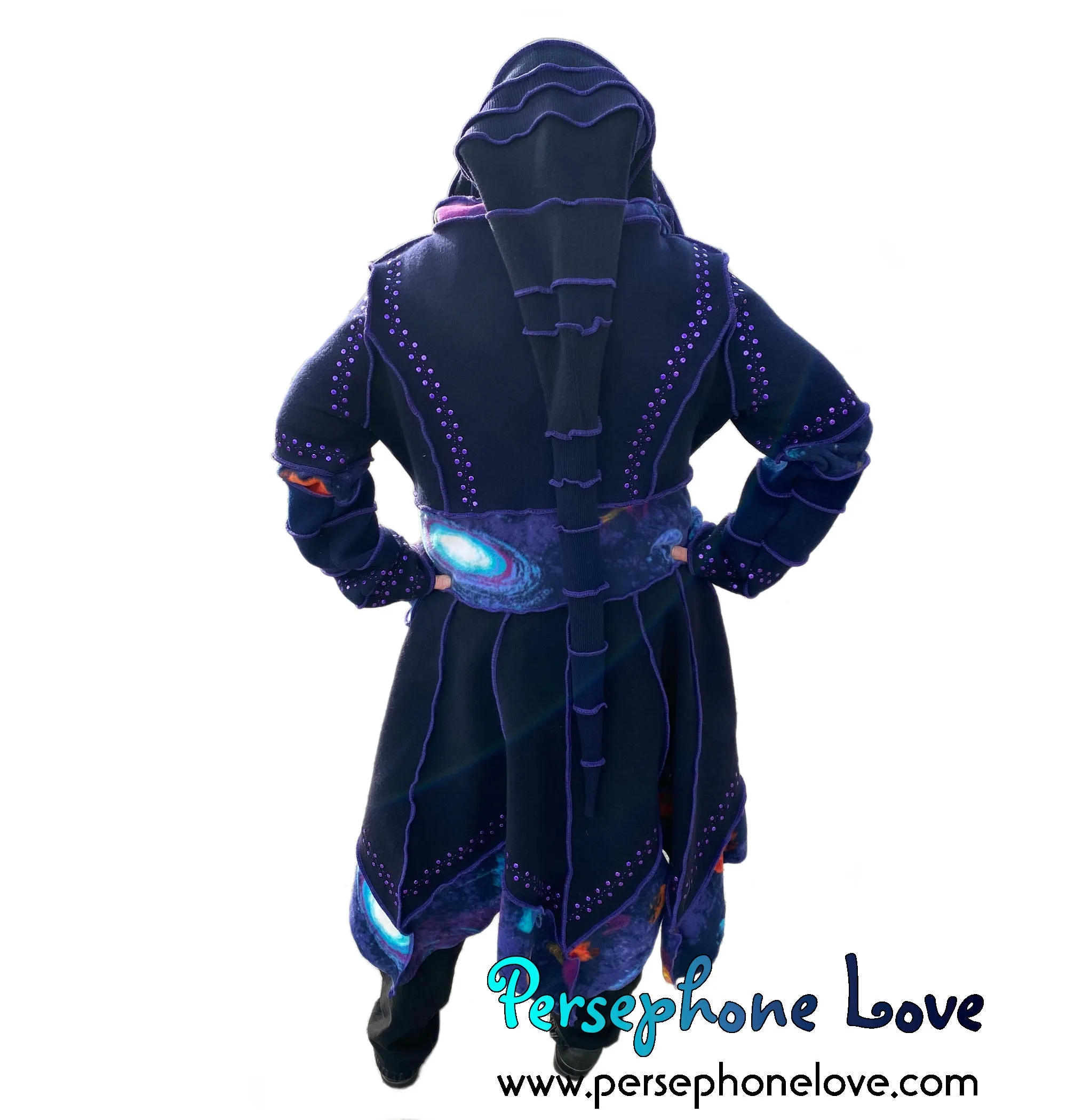 "Supernova" Blue galaxy pixie felted cashmere/wool/fleece Katwise-inspired sequin sweatercoat-2565