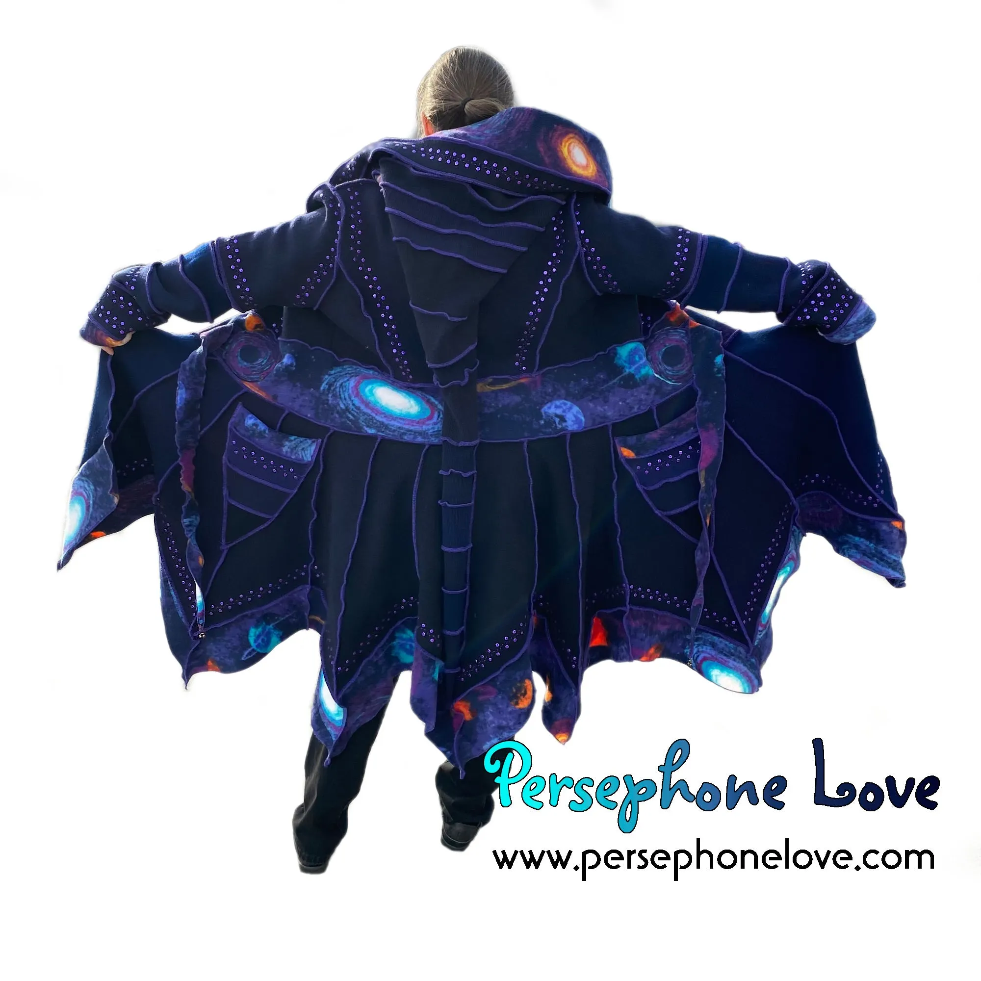 "Supernova" Blue galaxy pixie felted cashmere/wool/fleece Katwise-inspired sequin sweatercoat-2565