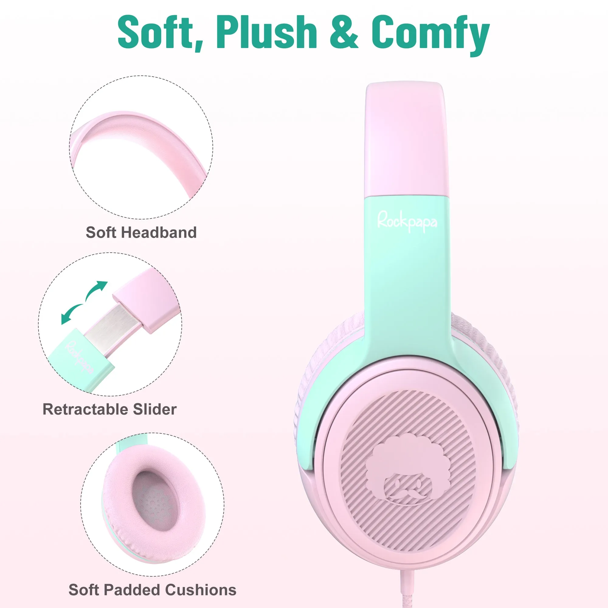 Rockpapa Share 1 Wired Headphones with Microphone & Share Port & Volume Limiting for Kids Adults