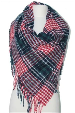 Square Double Checker Pattern Scarf with Tassels