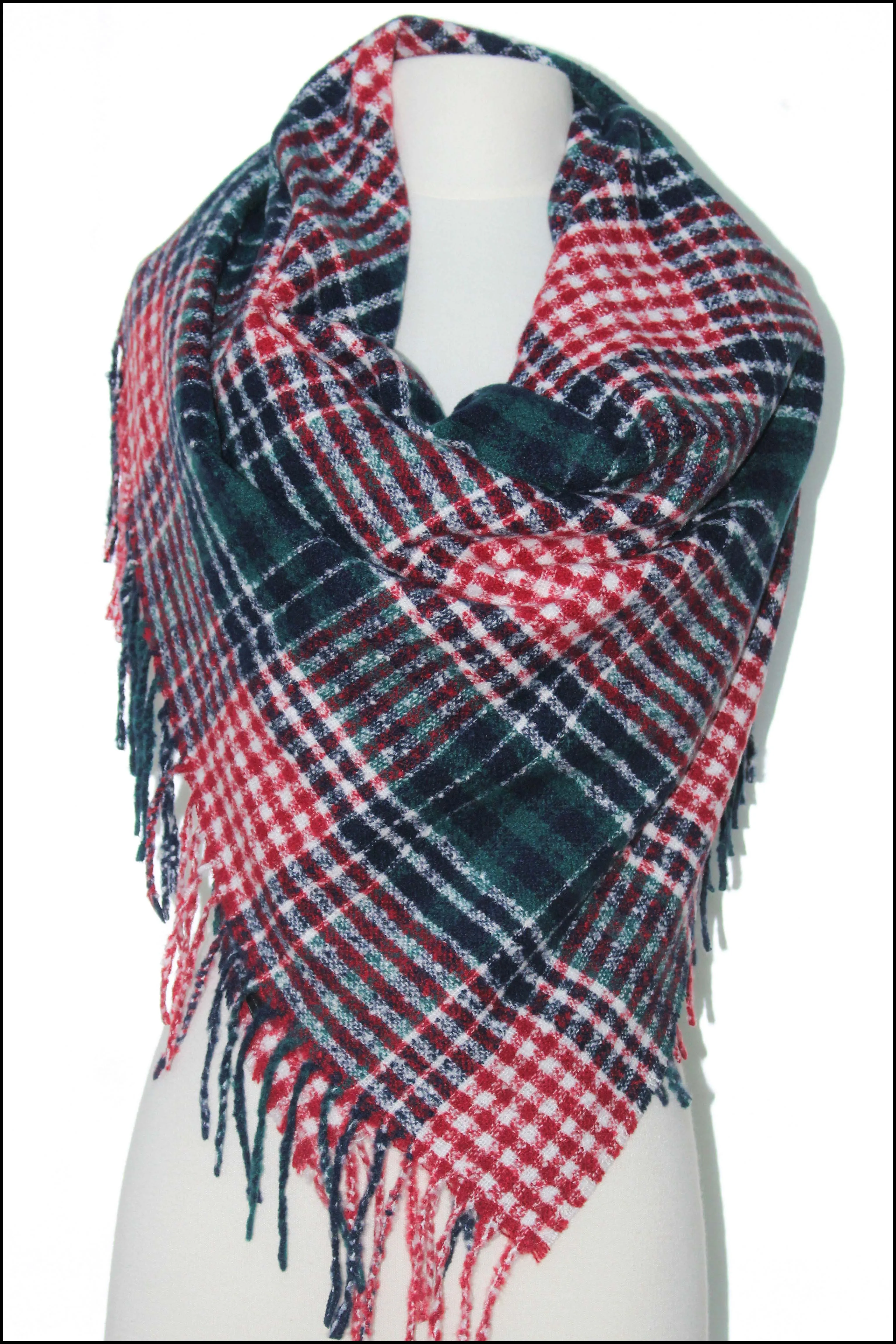 Square Double Checker Pattern Scarf with Tassels