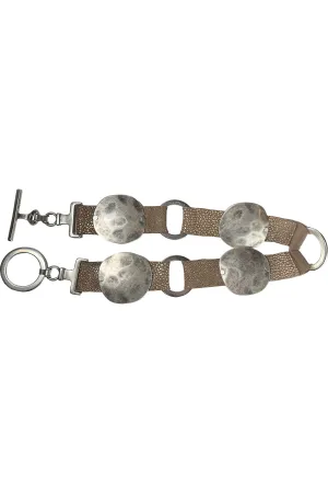 Streets Ahead Phantom Leather Belt 32402 | Taupe/Silver Rings