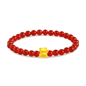 TAKA Jewellery 999 Pure Gold Beads Bracelet Fortune Cat