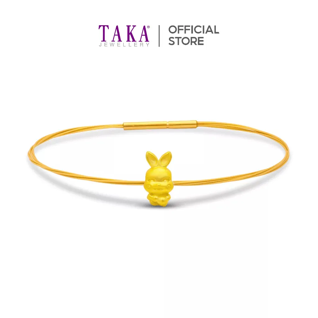 TAKA Jewellery 999 Pure Gold Rabbit Pendant with Cord Bracelet HuLu