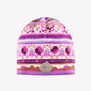 Tuque rose et mauve à motifs en polar, enfant || Pink and purple patterned toque in fleece, child
