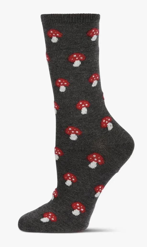 Women's Cashmere Mushroom Crew Socks -Grey