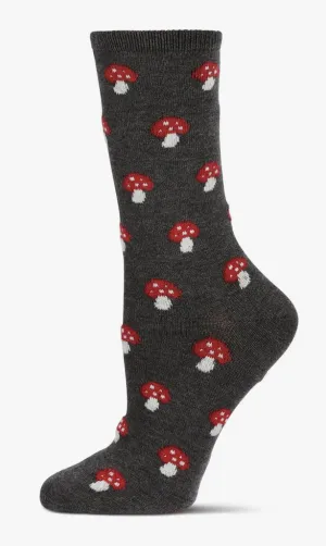 Women's Cashmere Mushroom Crew Socks -Grey